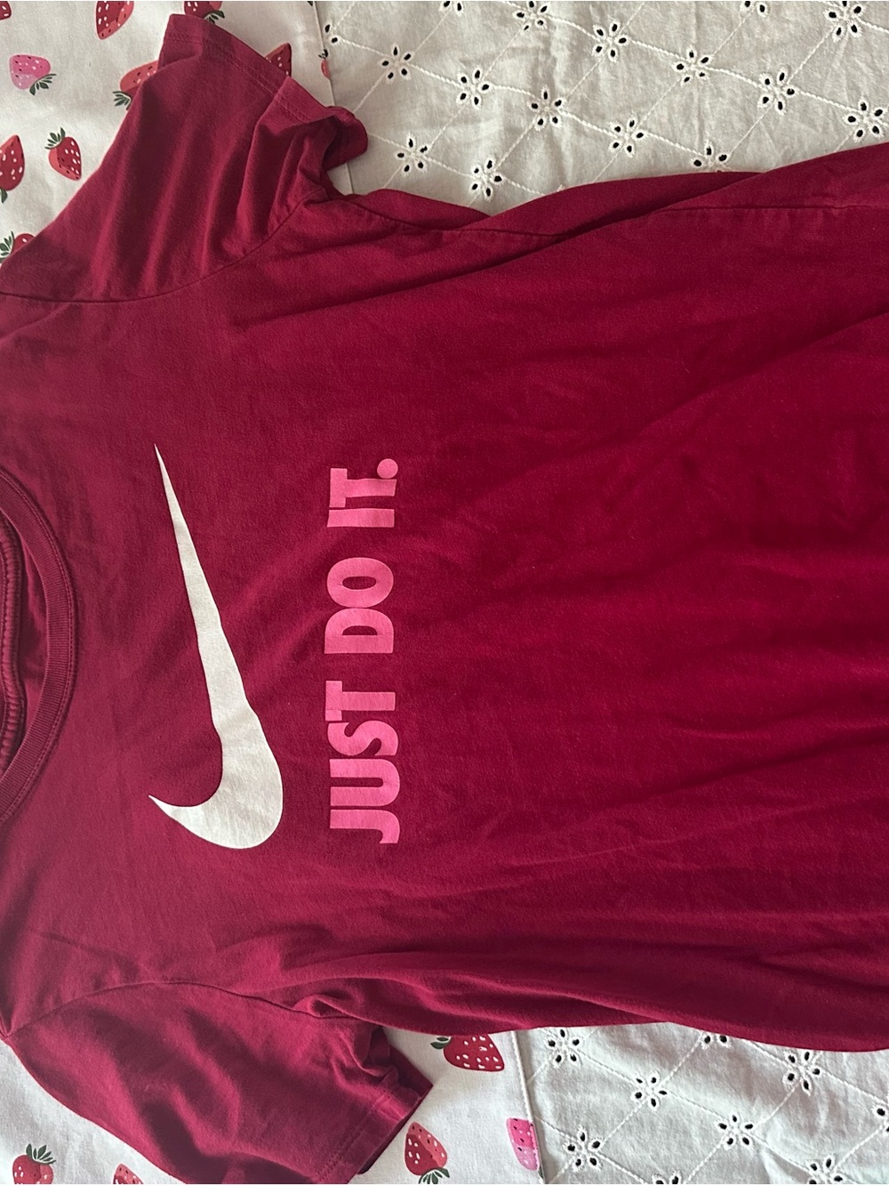 Nike Deep Berry Tee with White Swoosh and Pink Text